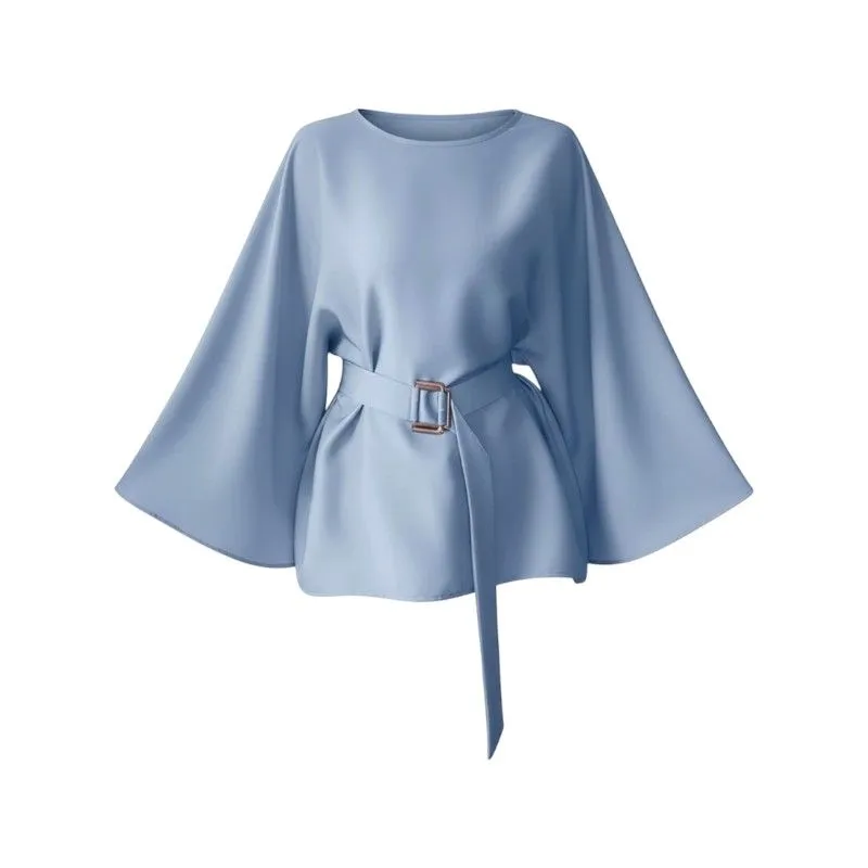 Flared Mid-Sleeve Shirt - Blue