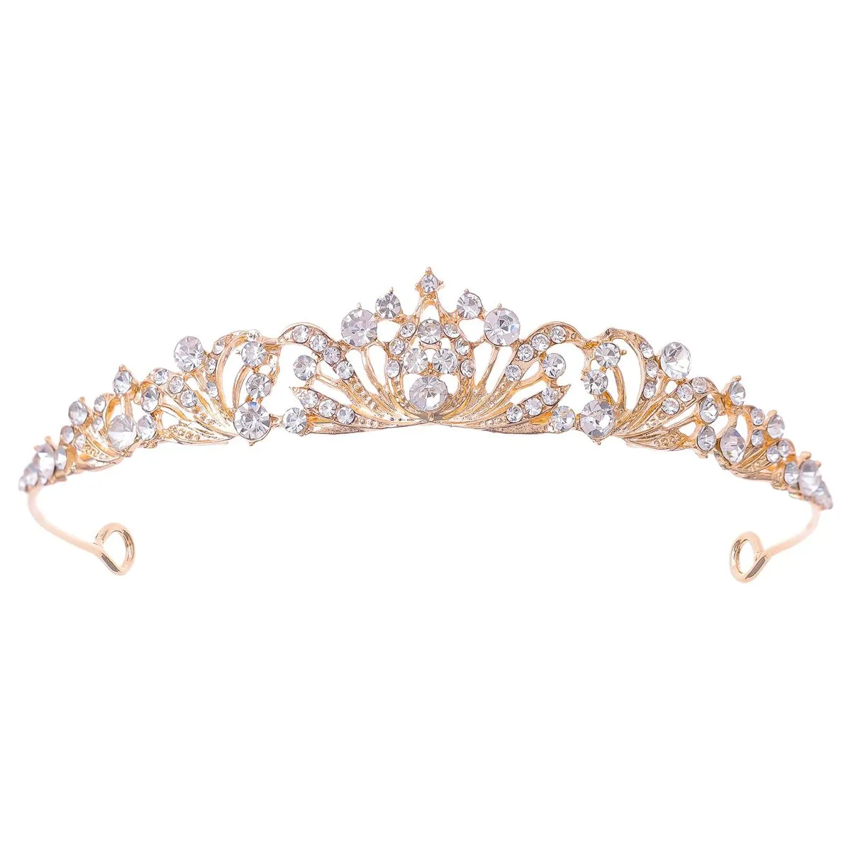 Bride Girl Rhinestone Tiara Crown Wedding Halloween Christmas Party Prom - Gold