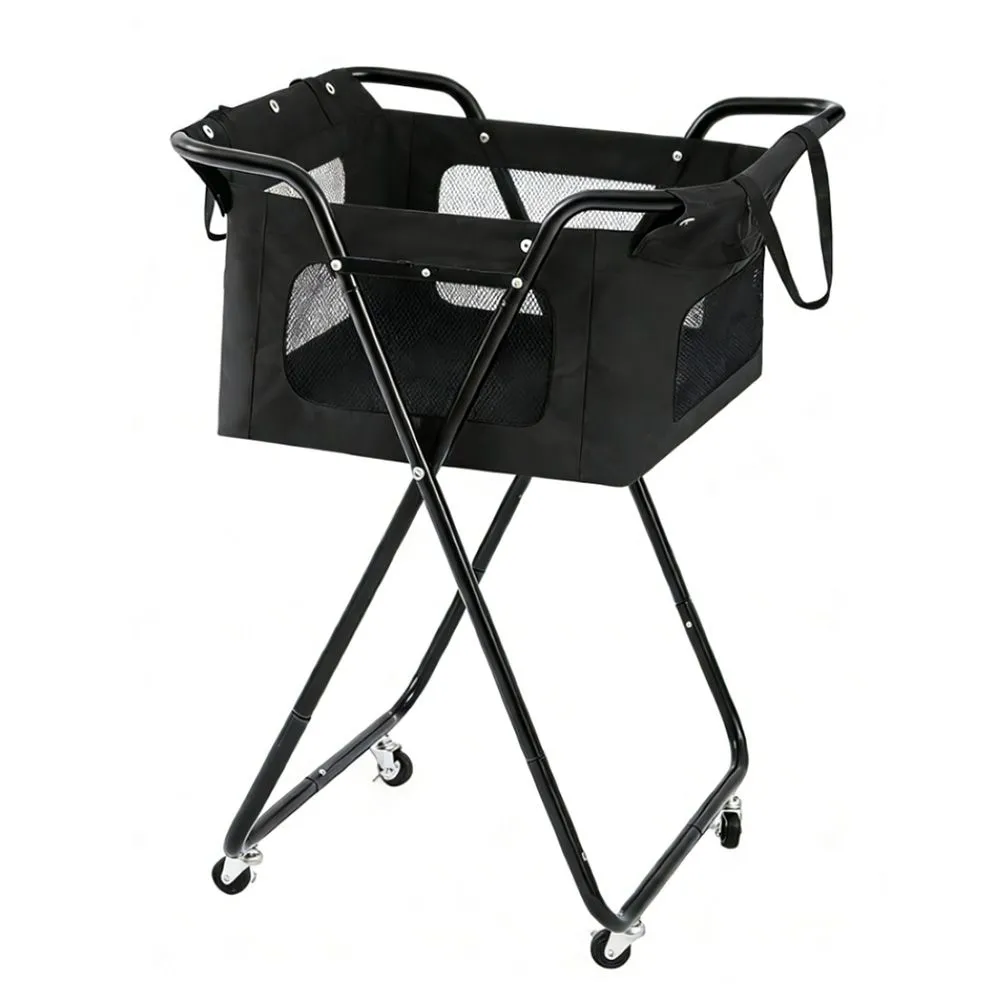 Tennis Ball Hopper Cart Foldable With Wheels Large Capacity Detachable Bag