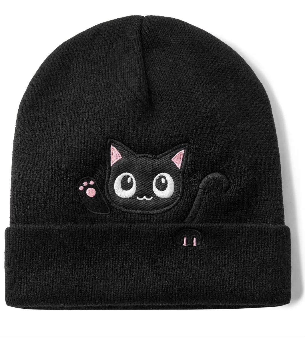 Cute Cat Knitted Beanie Hat Women Winter Warm Casual Headwear - Black