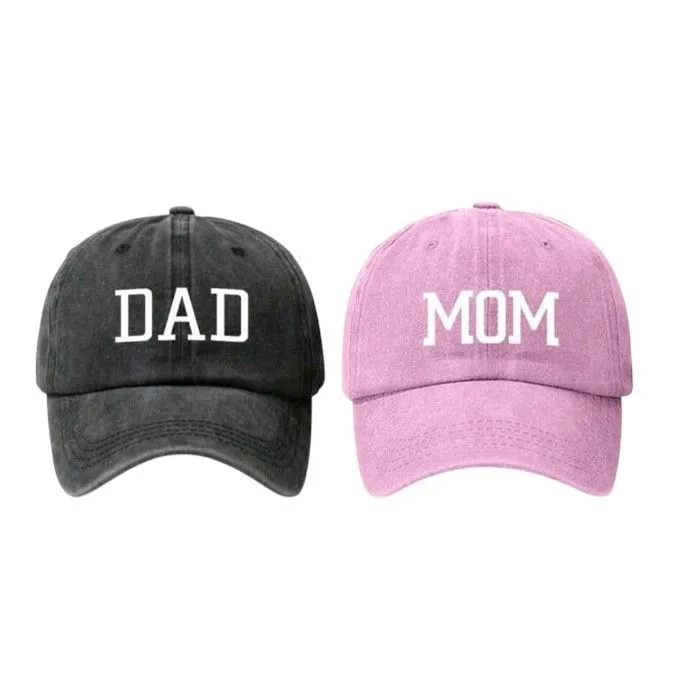 Matching Dad and Mom Embroidered Baseball Caps - Black, Pink or Red - Baby Pink