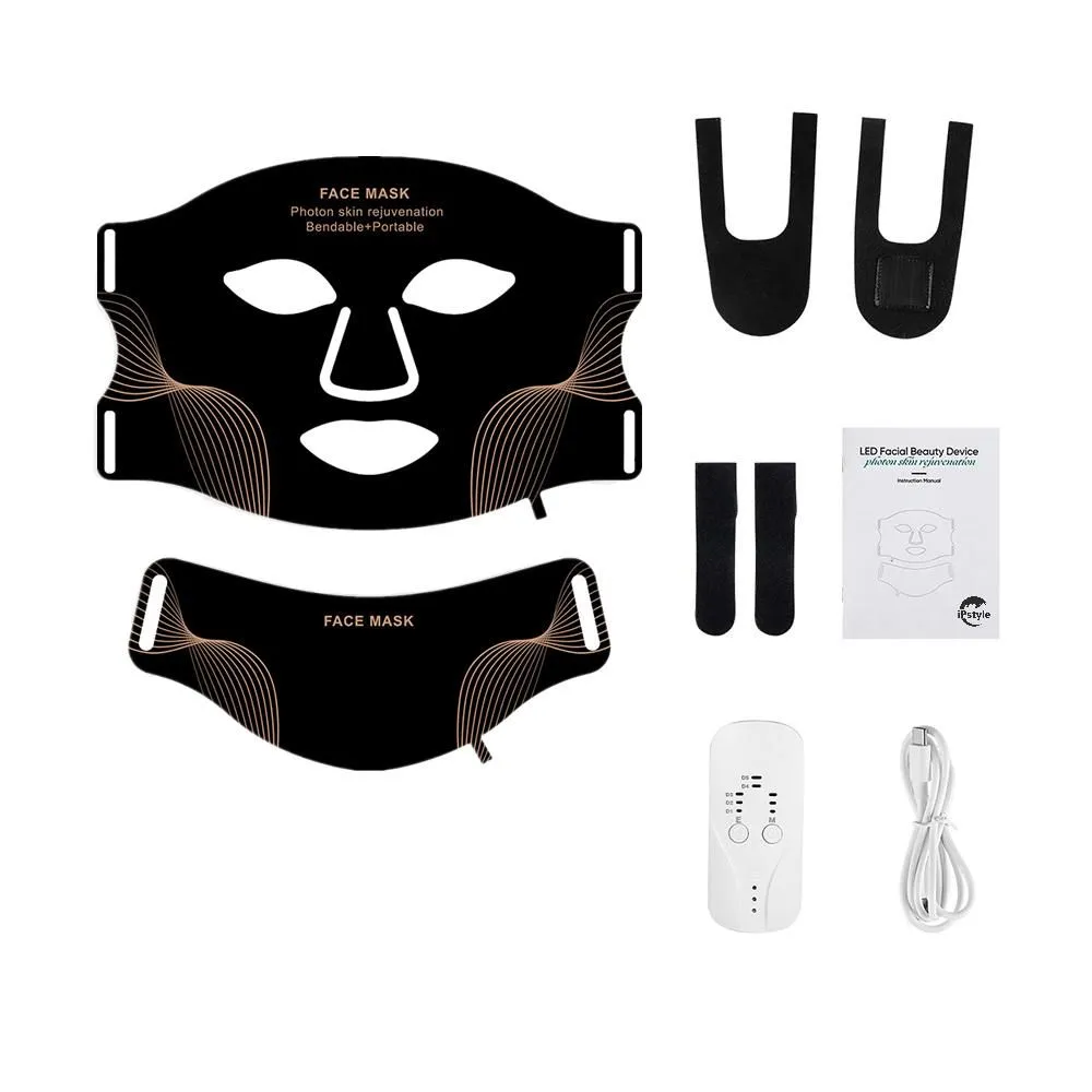 IPSTYLE Silicone LED Mask Face & Neck Infrared Therapy Flexible Facial Mask - Black