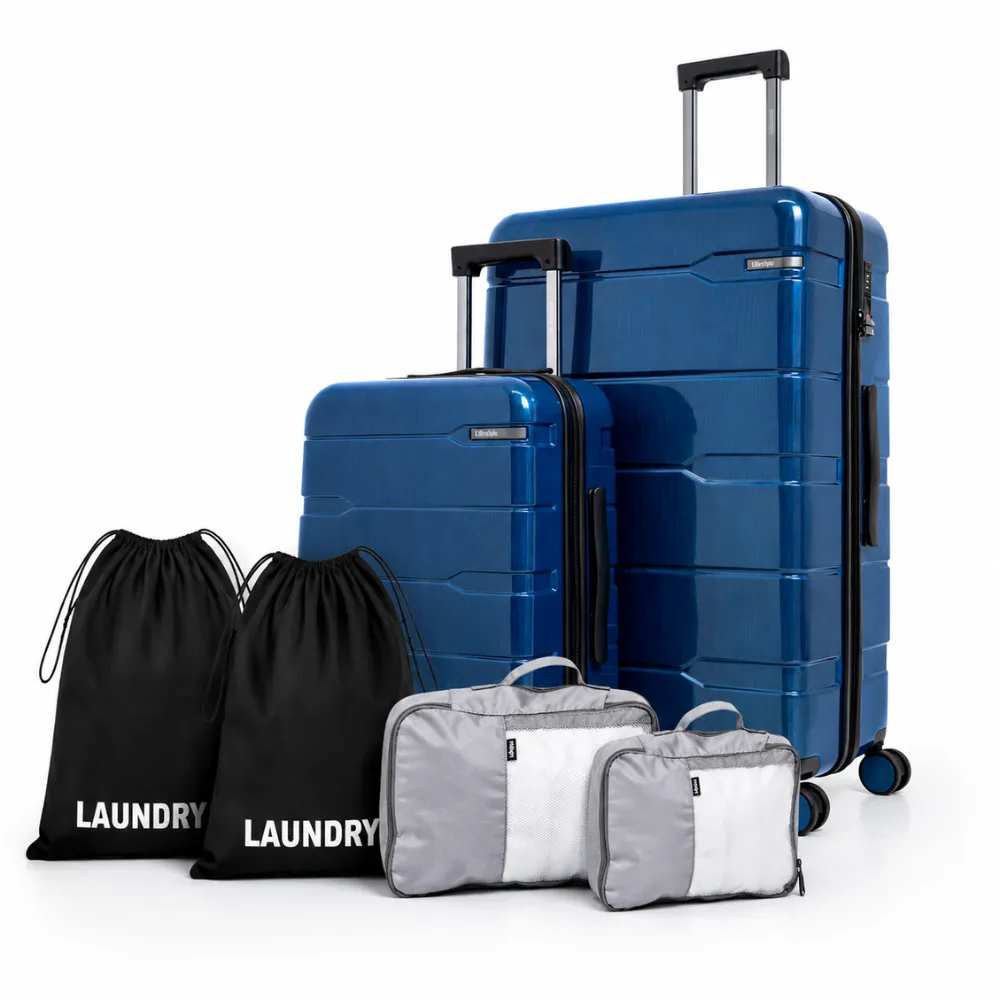 Cyprus 6-Piece Hardshell Luggage Set 55/75cm, Packing Cubes & Laundry Bags - Blue