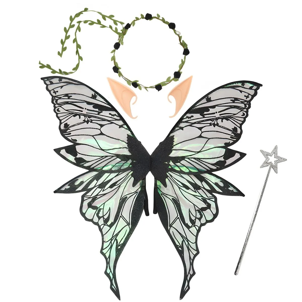 Fairy Butterfly Wings Costume Set-Adult Elf Cosplay Dress Up Wings - Black