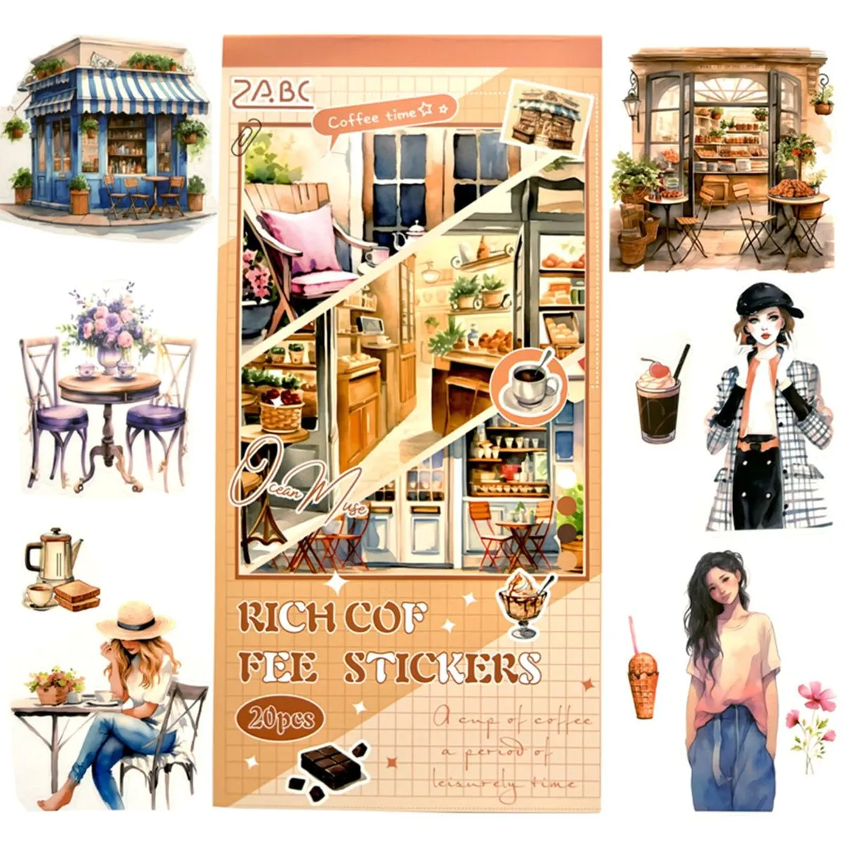 Aesthetic Journaling Sticker Books 20 Sheets Stickers DIY Arts Craft - Brown