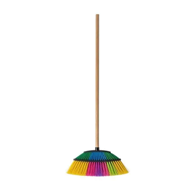 Long Handle Broom with Colourful Bristles for Hard Floors and Home Use
