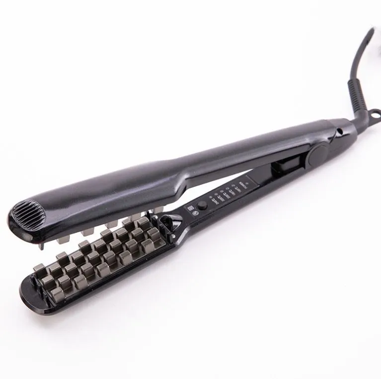 3D Grid Fluffy Hair Ceramic Curling Iron Hair Straightener Curler - Black