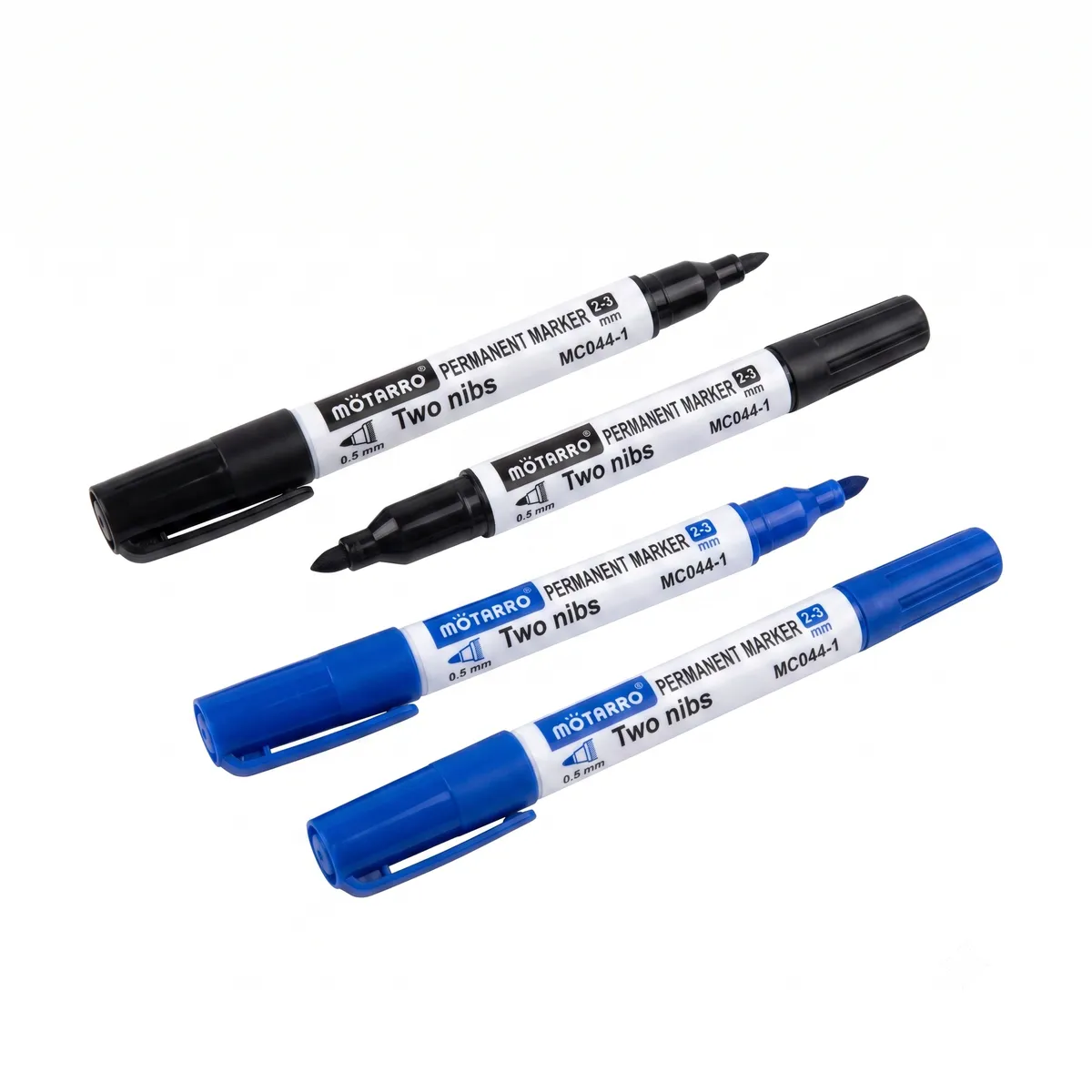 2Pack Permanent Marker Set Blue and Black Dual Tip Pen Markers 0.5mm