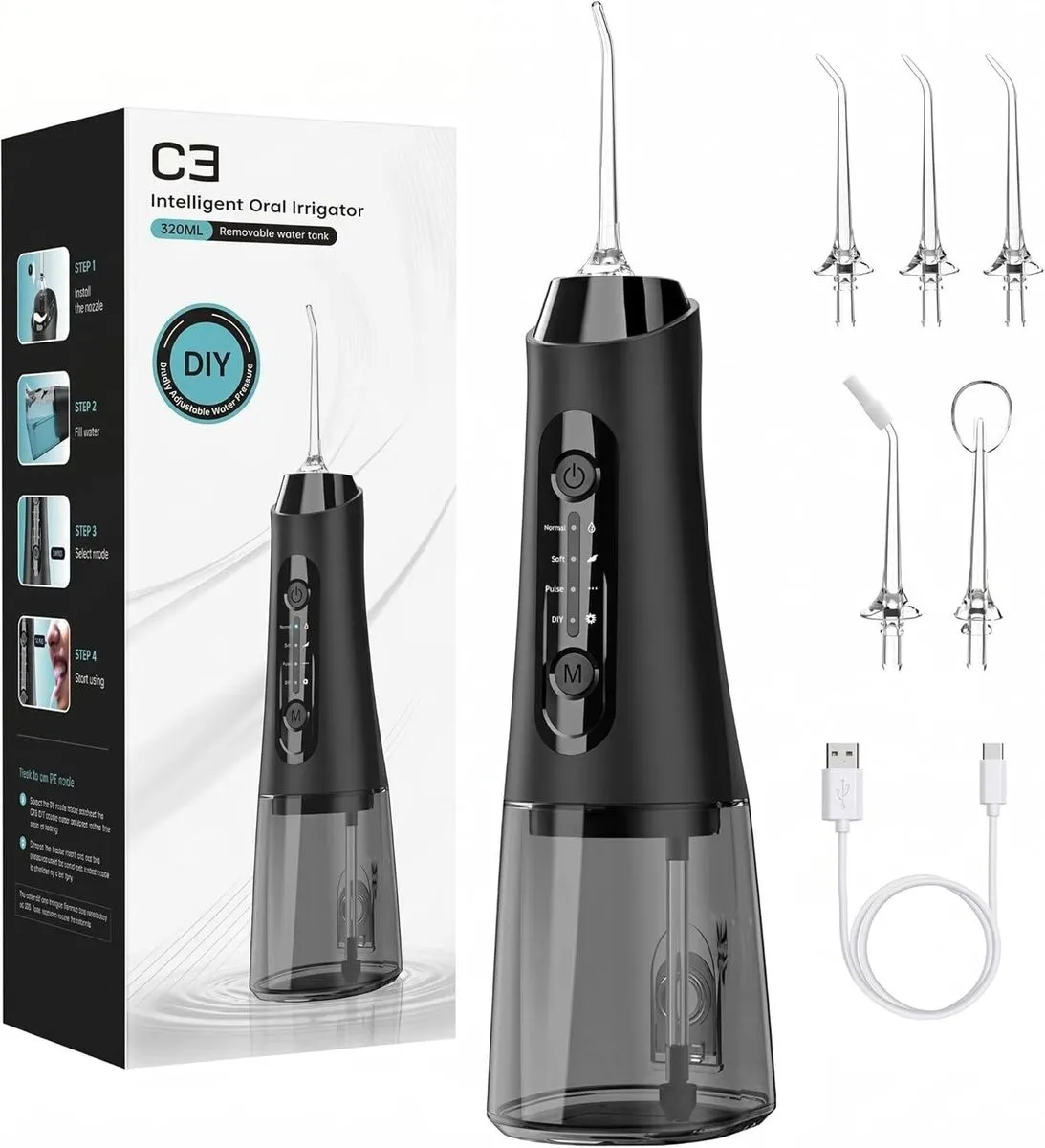 Cordless Water Flosser 320ml With 5 Jet Tips