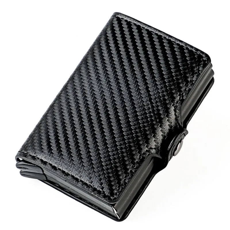 Credit Card Wallet RFID Anti-Theft Card Holders Portable Double Layer Purse - Black Carbon Fiber Pa…