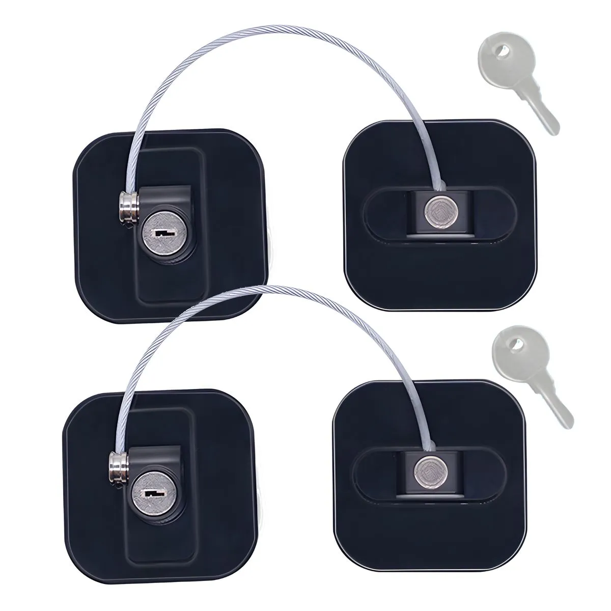 2Piece Child Safety Lock with Keys for Fridges Windows Childproof Durable - Black