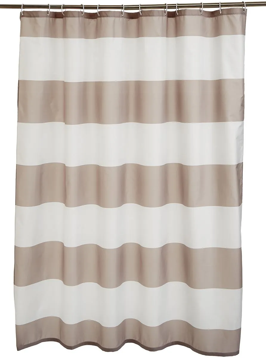 Shower Curtain, Water and Mould Resistant Fabric - Brown, White