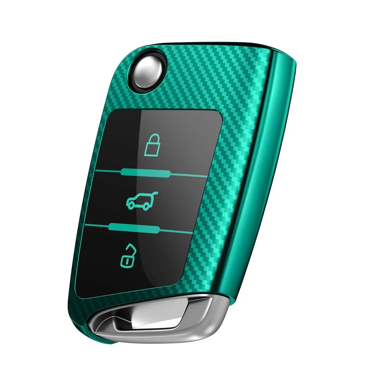 VW Polo TSi/Golf/Tiguan TPU Key Cover - Carbon Pattern - Green