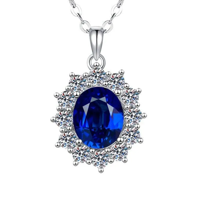 3CT Sapphire Necklace | 925 Sterling Silver Pendant GRA Certified