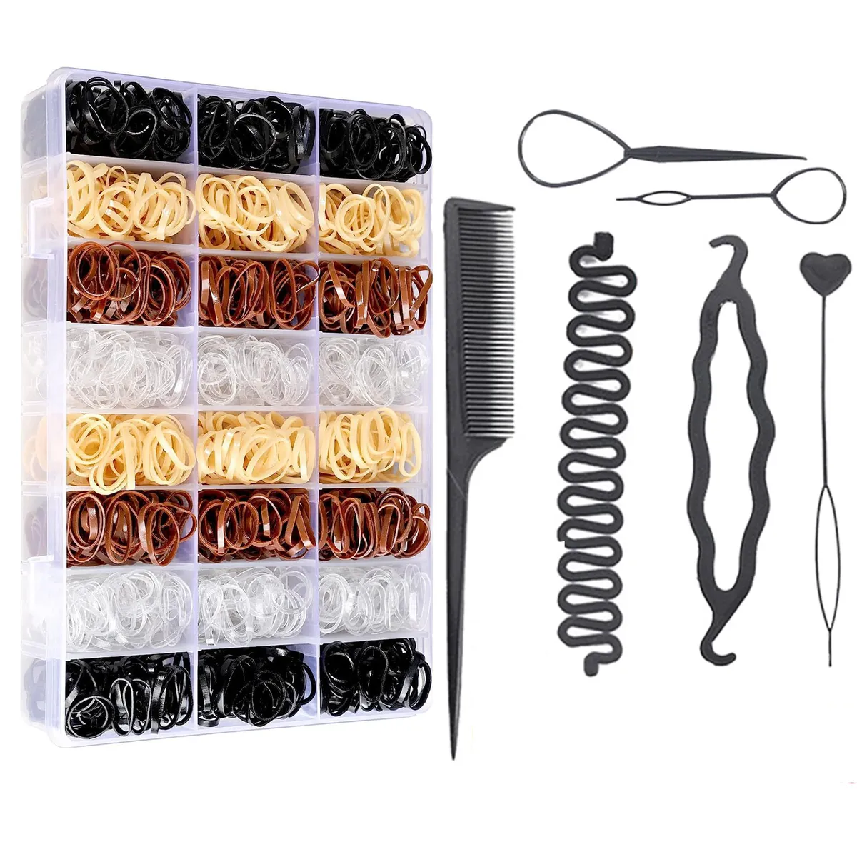 2000PCS Small Elastic Hair Bands Mini Ponytail Holders Rubber Hair Ties - Brown