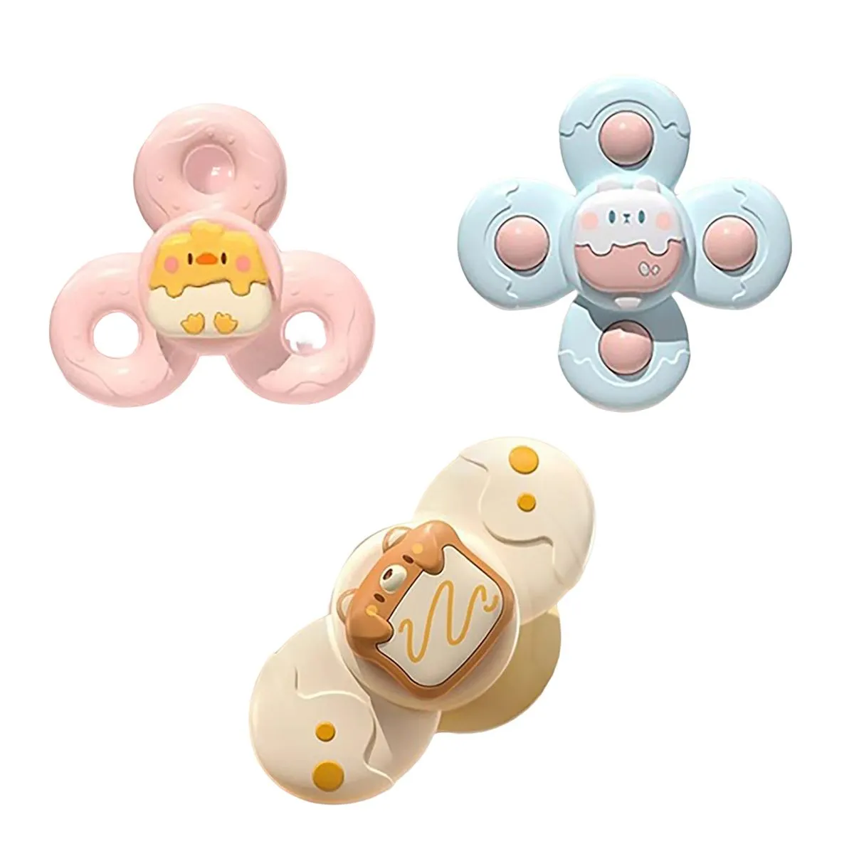 3 Pieces Baby Suction Spinner Toys Baby Bath Toys Baby Distraction Toy - Brown
