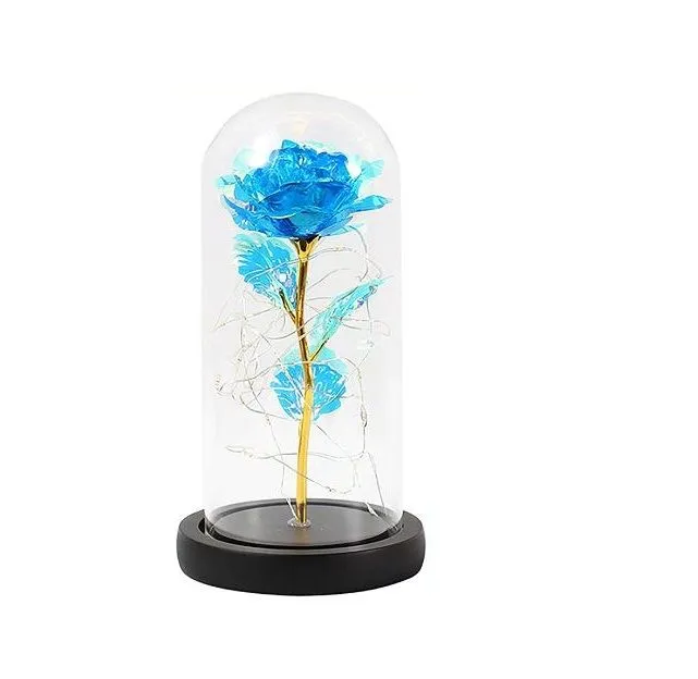 Colourful Artificial Flower Rose Gift Rose With LED Crystal Rose Dome - Blue