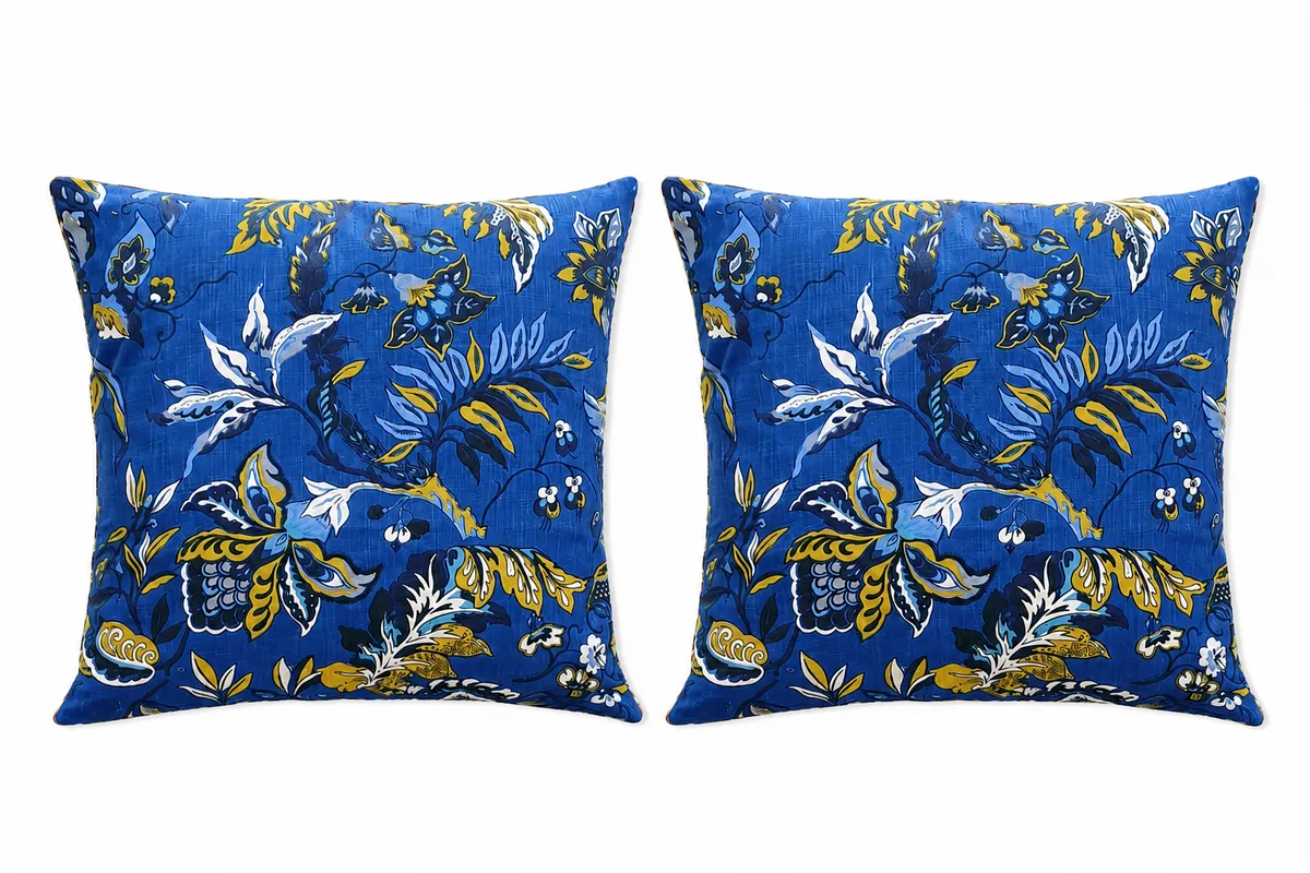 2 Piece Da Gama Pillow/Scatter Cushion Cobalt Blue Floral (Covers only)