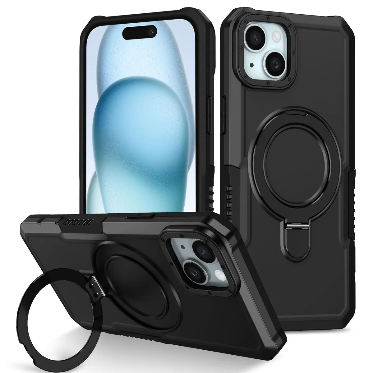 Invisible Stand Ring Phone Case Compatible with iPhone 15 - Black