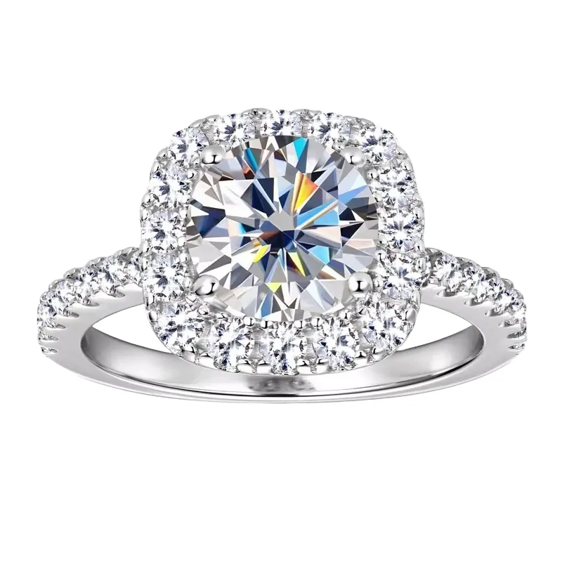 Moissanite Diamond 2ct Stackable Bridal Finger Square Halo Ring for Women