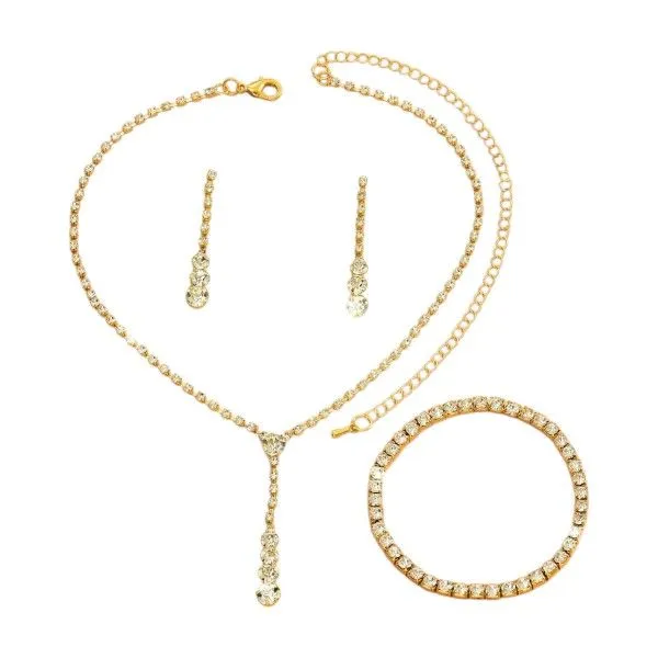 Rhinestone Drop Design Jewellery Set - 4 Pieces - Gold