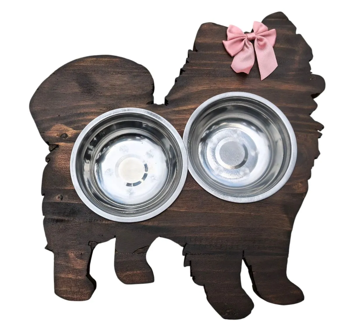 Wooden Raised Dog Feeder for Toy Pomeranian - Double Bowl Stand