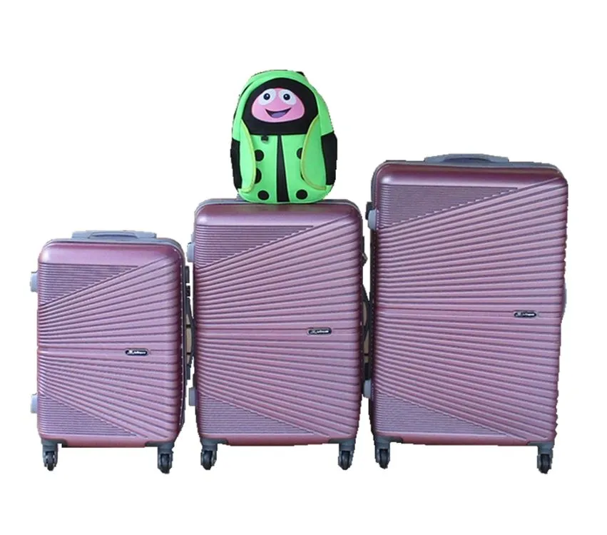ABS Trolley Case Set with Green Ladybug Kids Bag - Pink - 3-Piece
