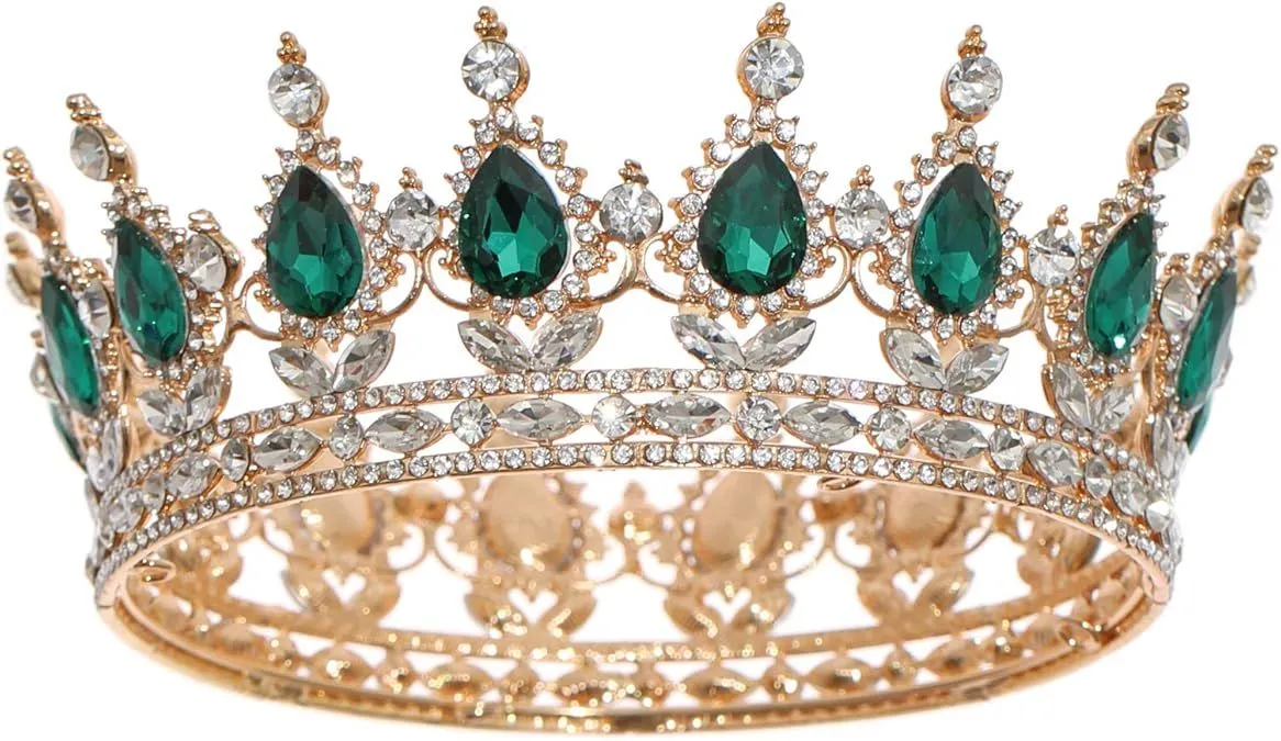 Queen Crown Rhinestone - Gold and Green