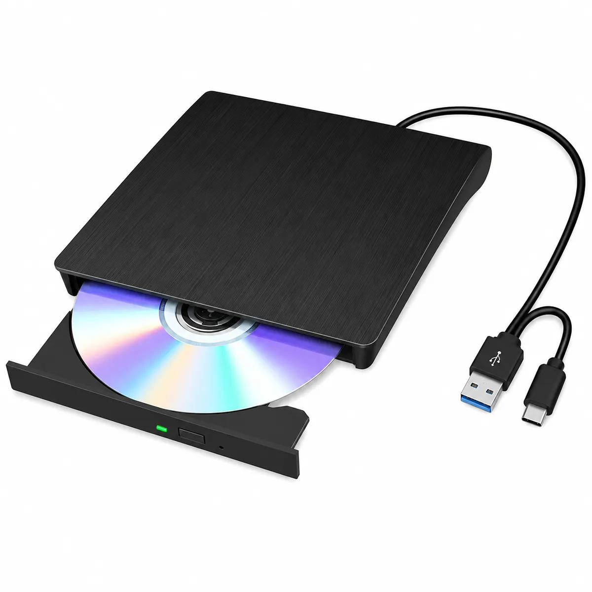 Black USB 3.0 External DVD Drive CD DVD Burner with USB-C for Laptop