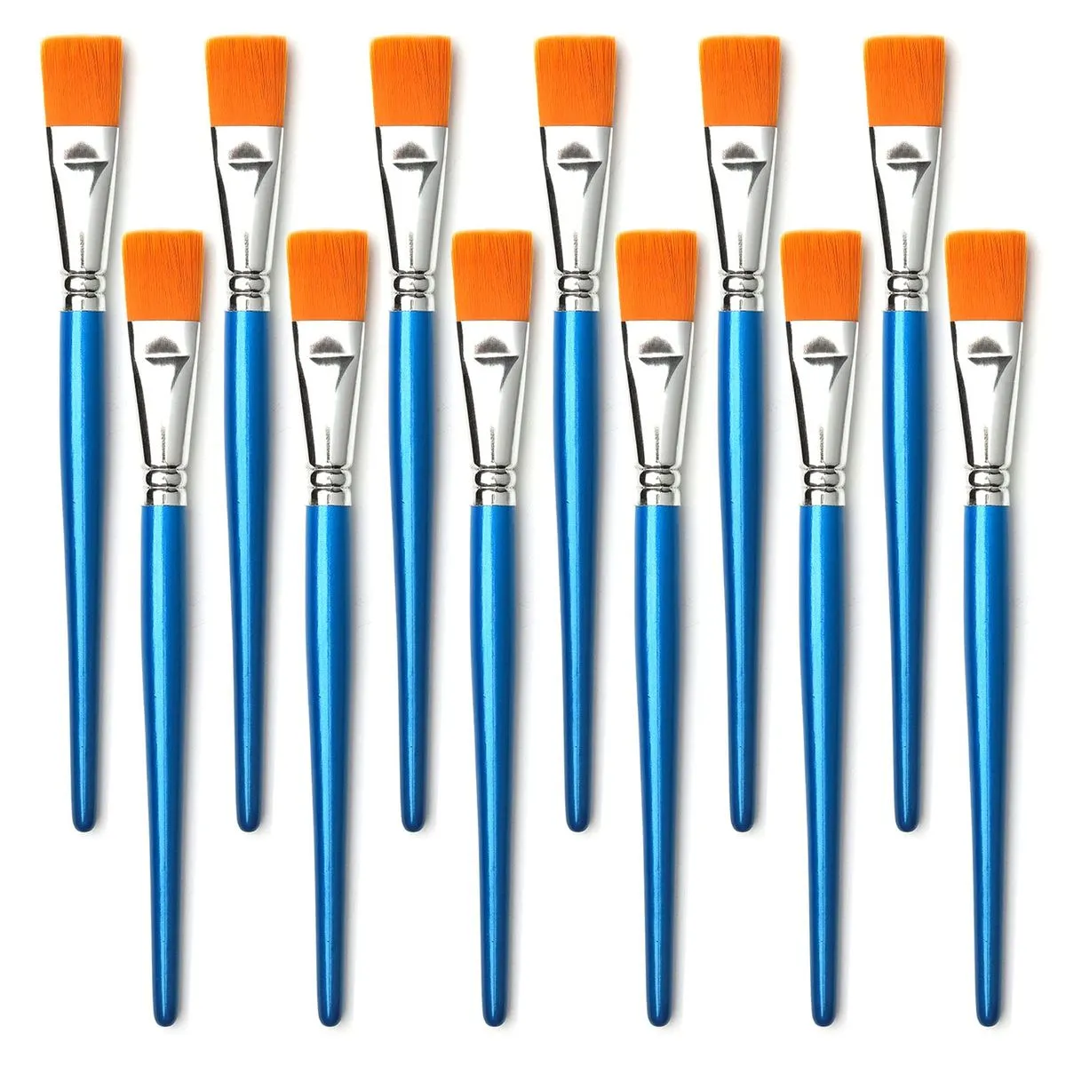 12Pcs 1 Inch Flat Synthetic Paint Brushes - Wooden Handle