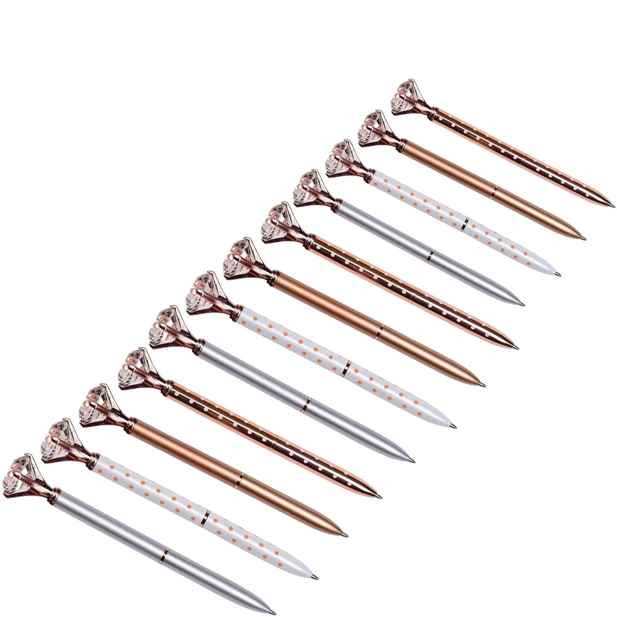 12 Pack 4 Styles Metal Rhinestone Retractable Ballpoint Pen Black Ink