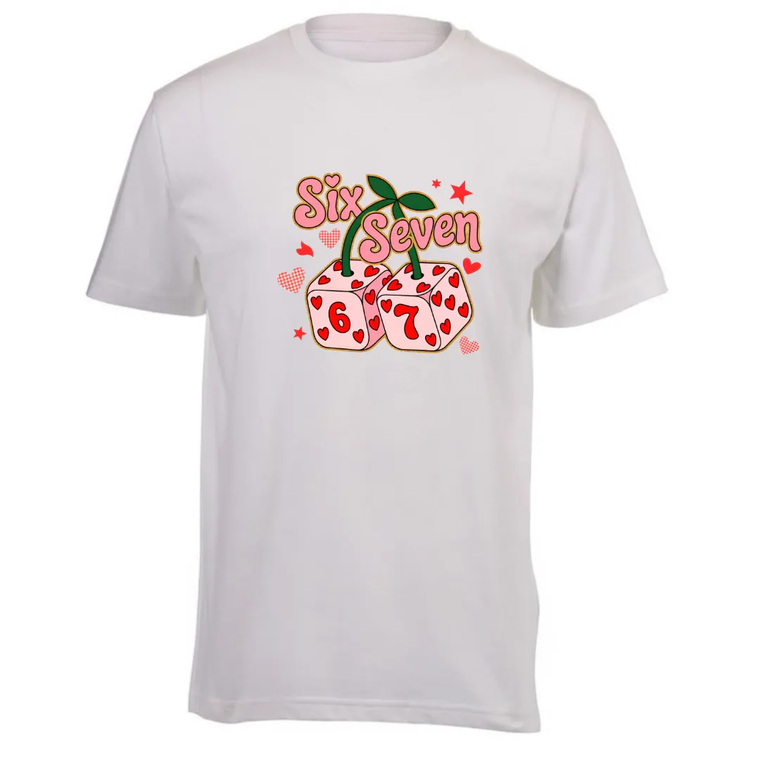Kids White Short Sleeve T-Shirt - 6 7 Pink DIce