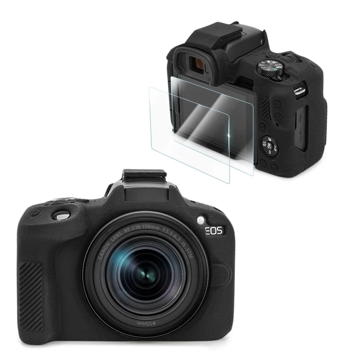 Compatible with Canon EOS R50 Silicone Case + 2PCS Screen Protectors - Black