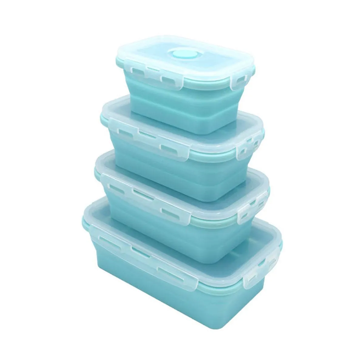 Collapsible Silicone Lunch Boxes - Set of Four - Blue