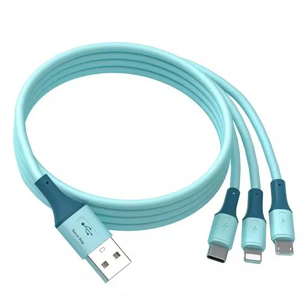 Charging Cable Fast Charge 3- in -1 Rubber Silicone - Blue