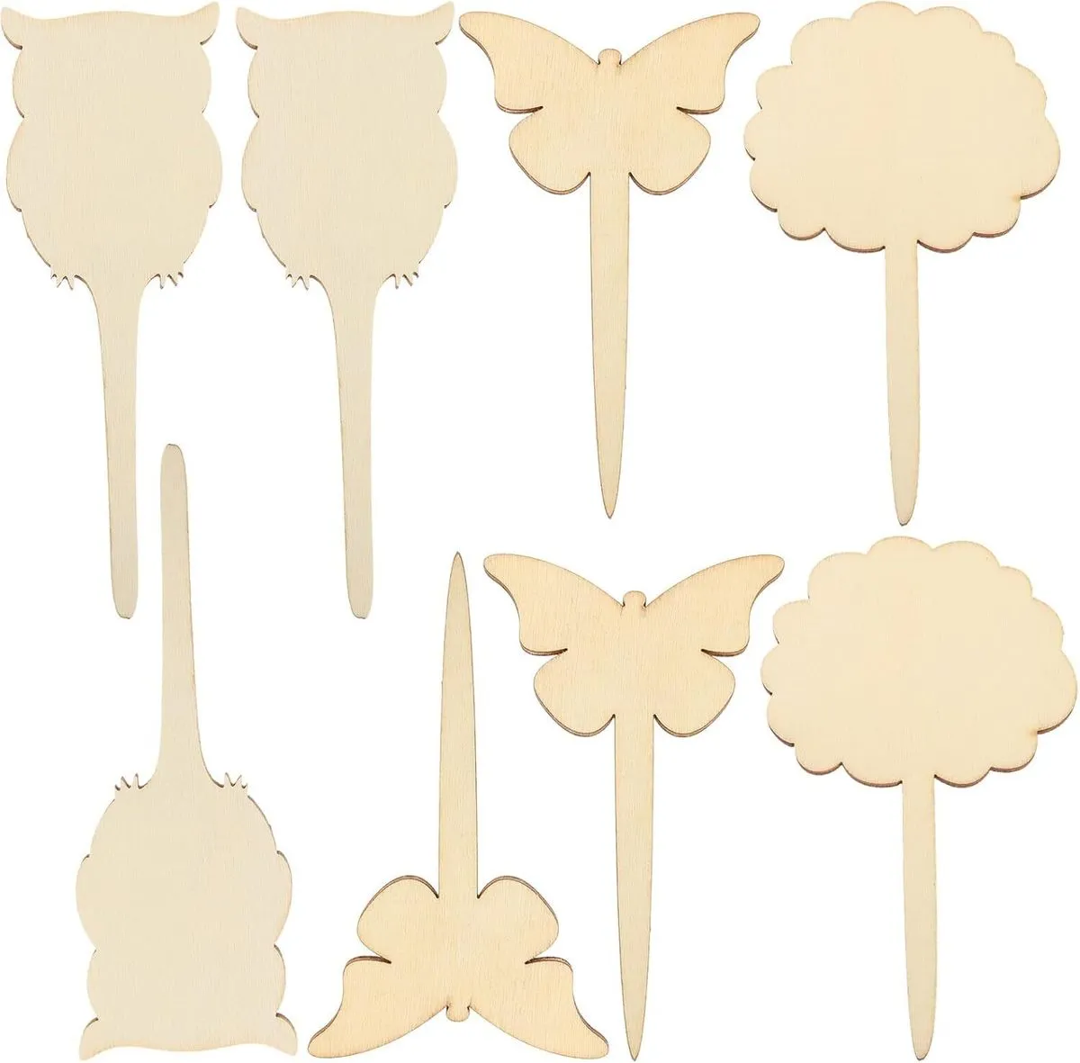 Wooden Plant Labels Garden Markers with Tree Butterfly and Owl Shapes