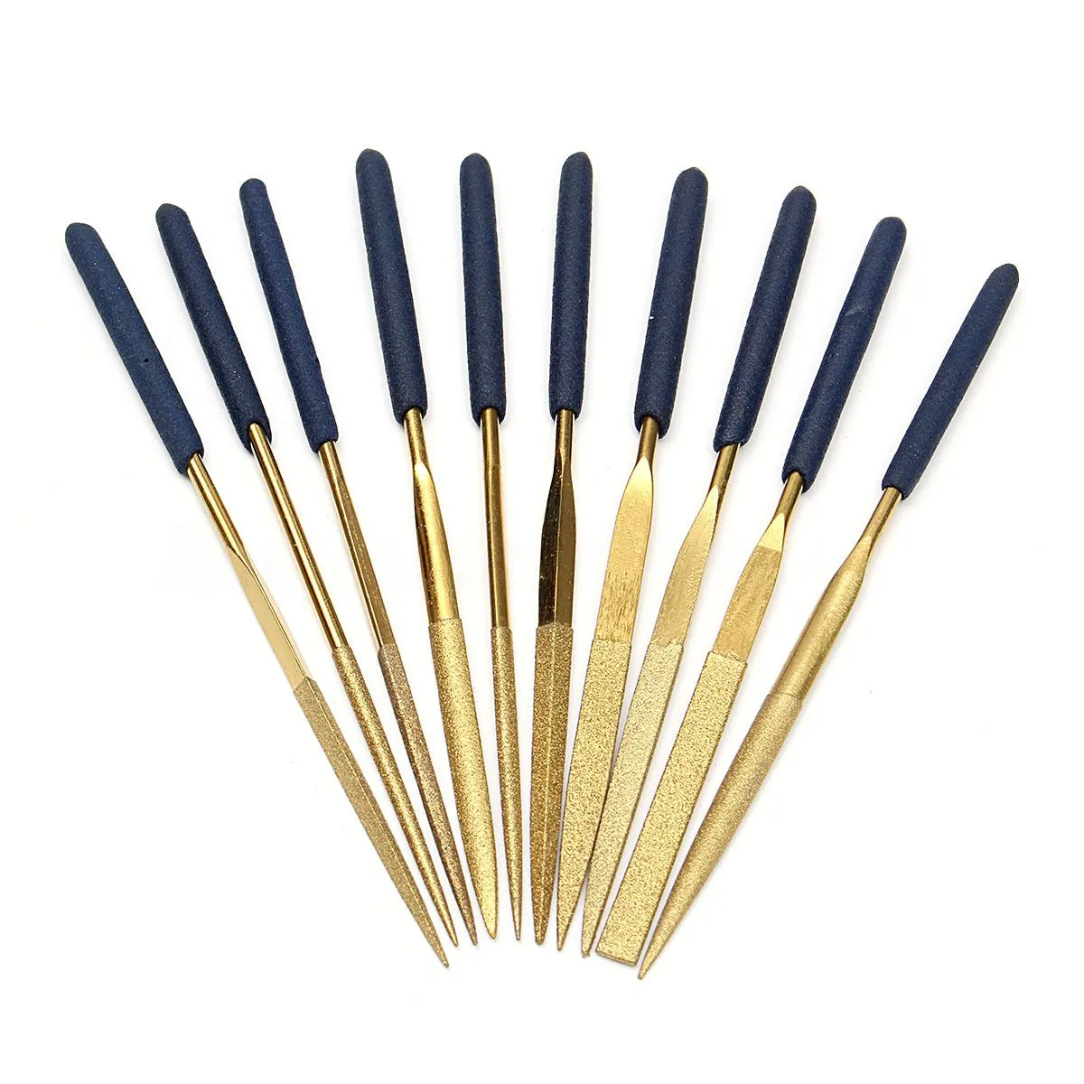 10 Pcs Titanium Diamond Coating Needle Flat File Compatible with Universal
