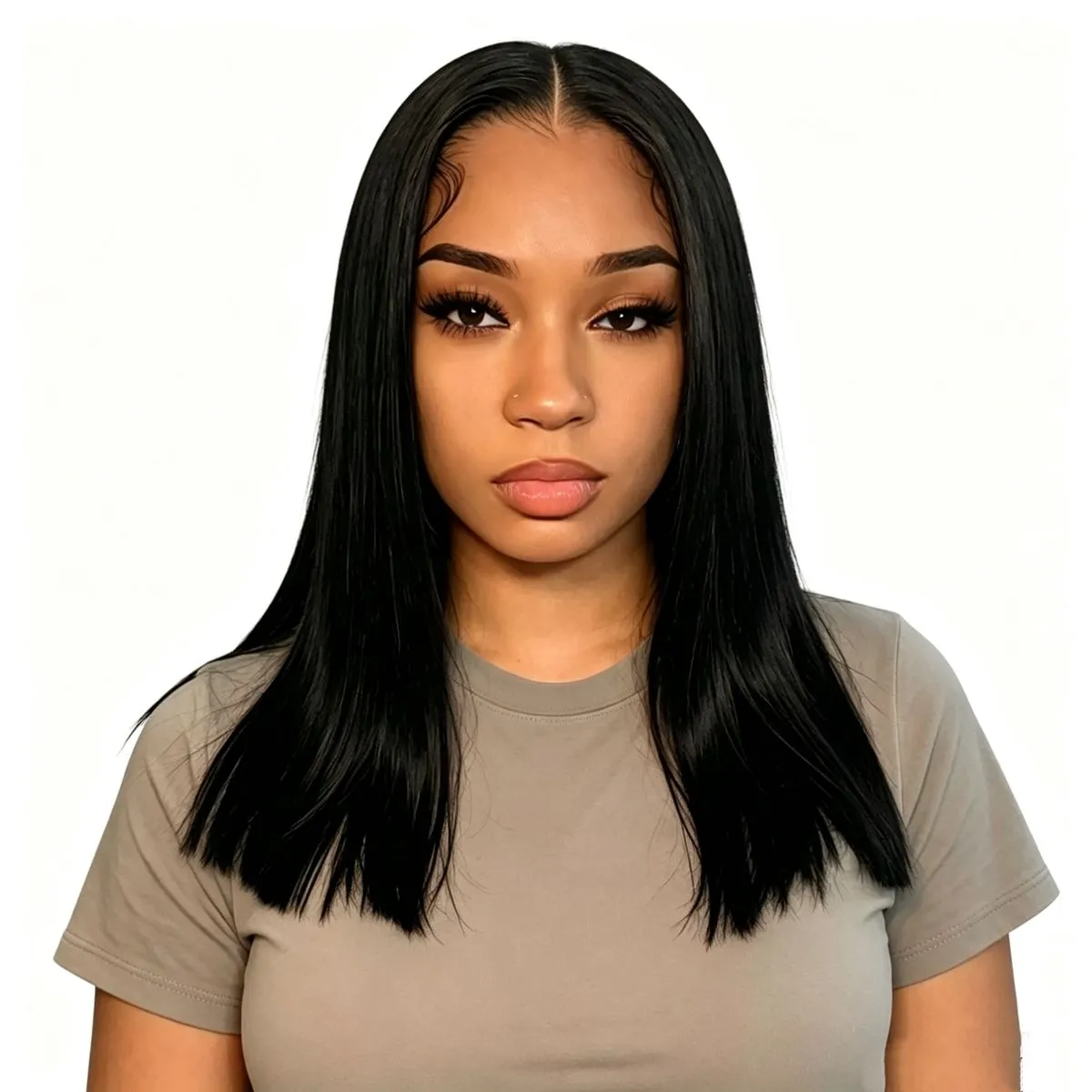 Black In 16inch Double Drawn Glueless Straight Full Fronal Wigs HD Lace