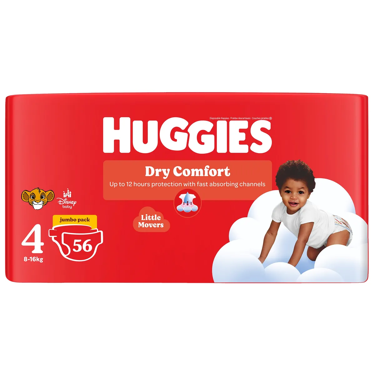 Huggies Dry Comfort Disposable Nappies - Size 4 56 Nappies Jumbo Pack