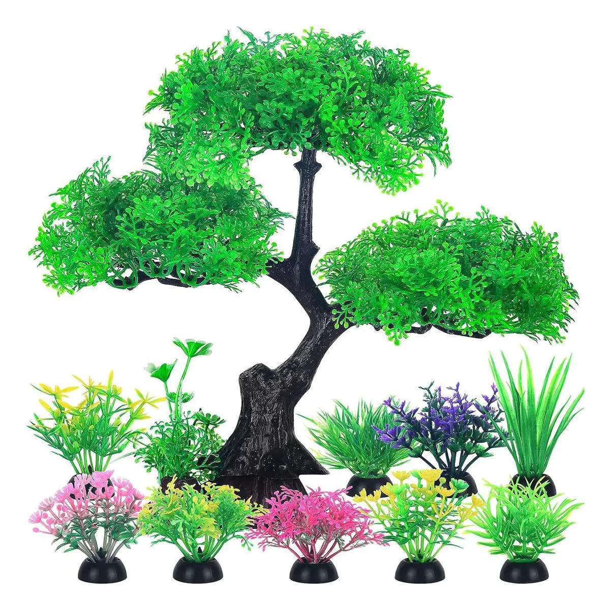 11PCS Aquarium Plants Fish Tank Accessories Artificial Plastic Decoration - Green