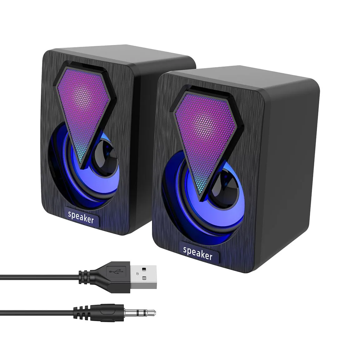 USB Wired Computer Speakers with RGB Lights Mini PC Speakers for Desktop
