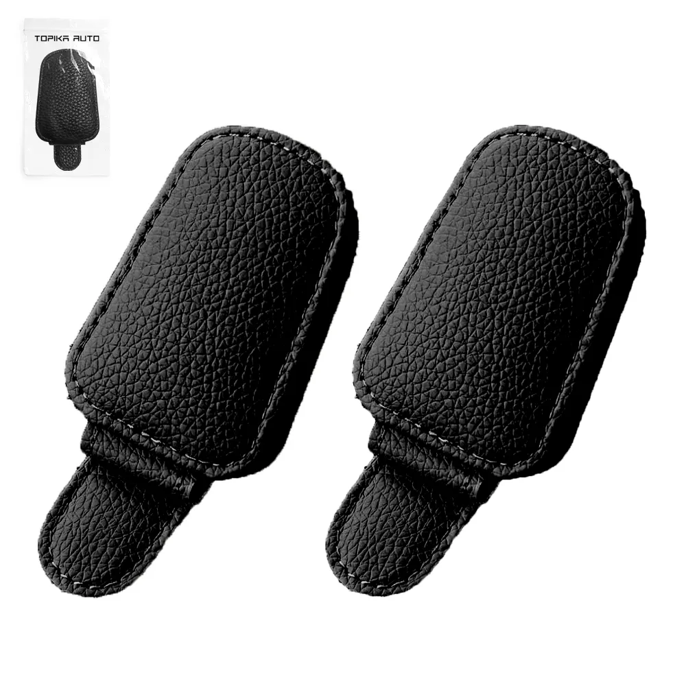 TopikaAuto - 2 Packs Magnetic Leather Sunglasses&Card Holders for Car Visor - Black