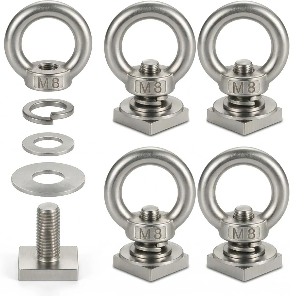 4-Pack M8 T-Track Roof Rack Tie Down Anchors, Stainless Steel