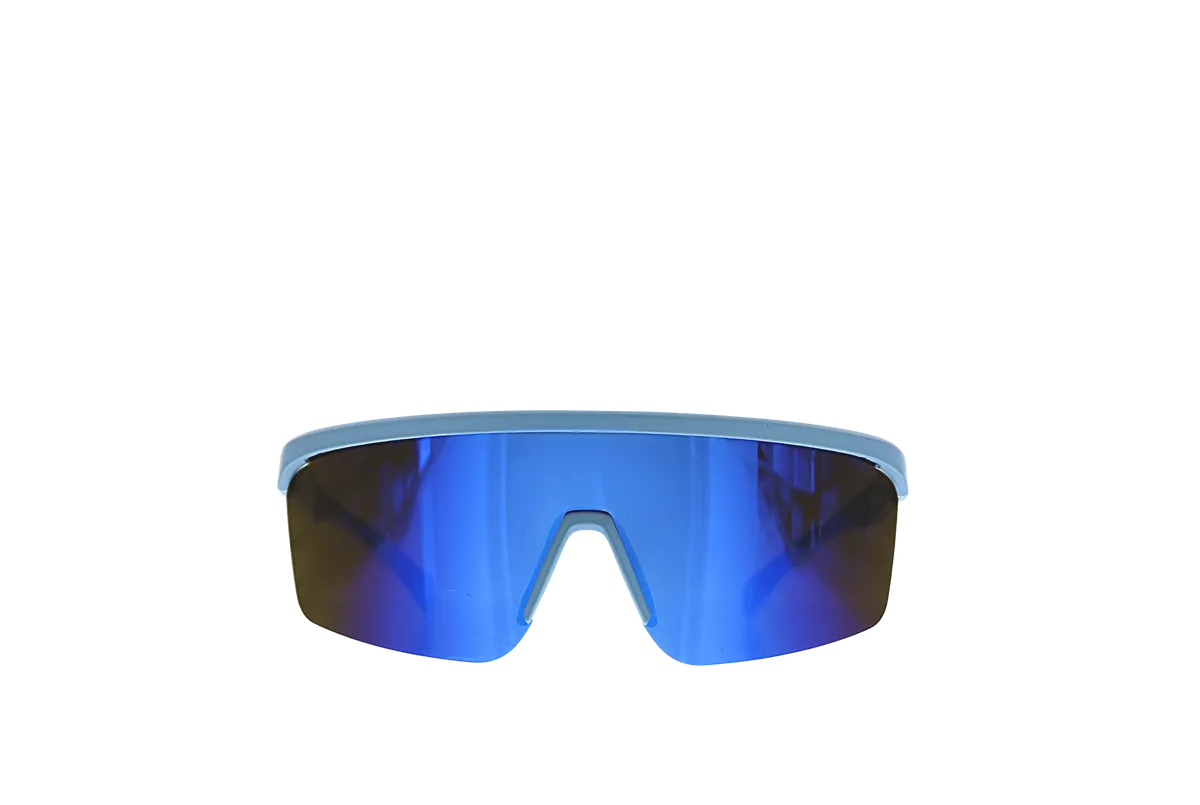 GetUp Rubberized Sport Shield Sunglasses - Matching Blue Rubber Nose And Temple Grips/Smoke Solid W…