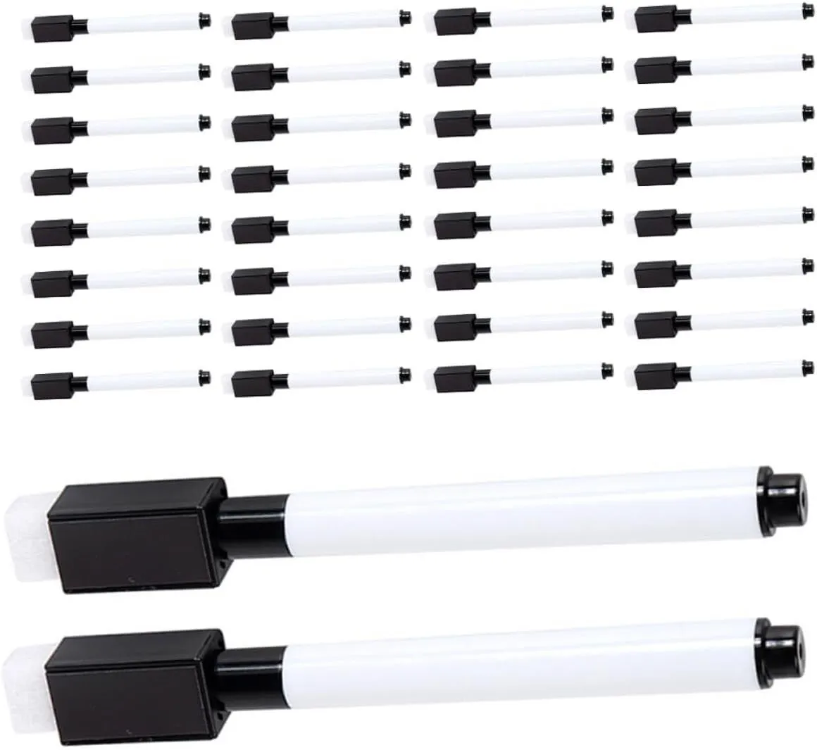 Fine Tip Dry Erase Whiteboard Markers with Water-based Black Ink and Built