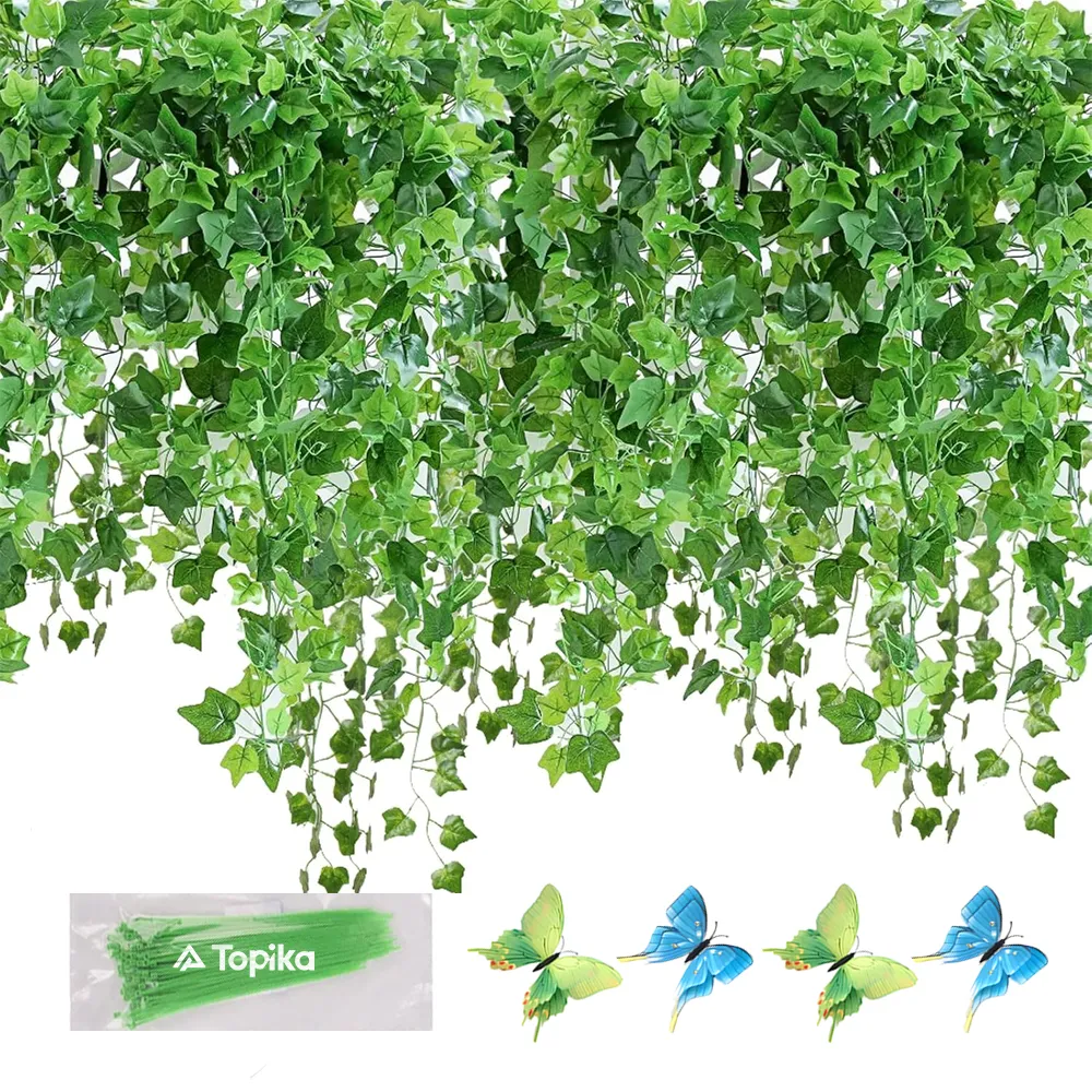Topika Artificial Ivy Vines & Butterfly Fake Plants for Room Decor, 24pcs
