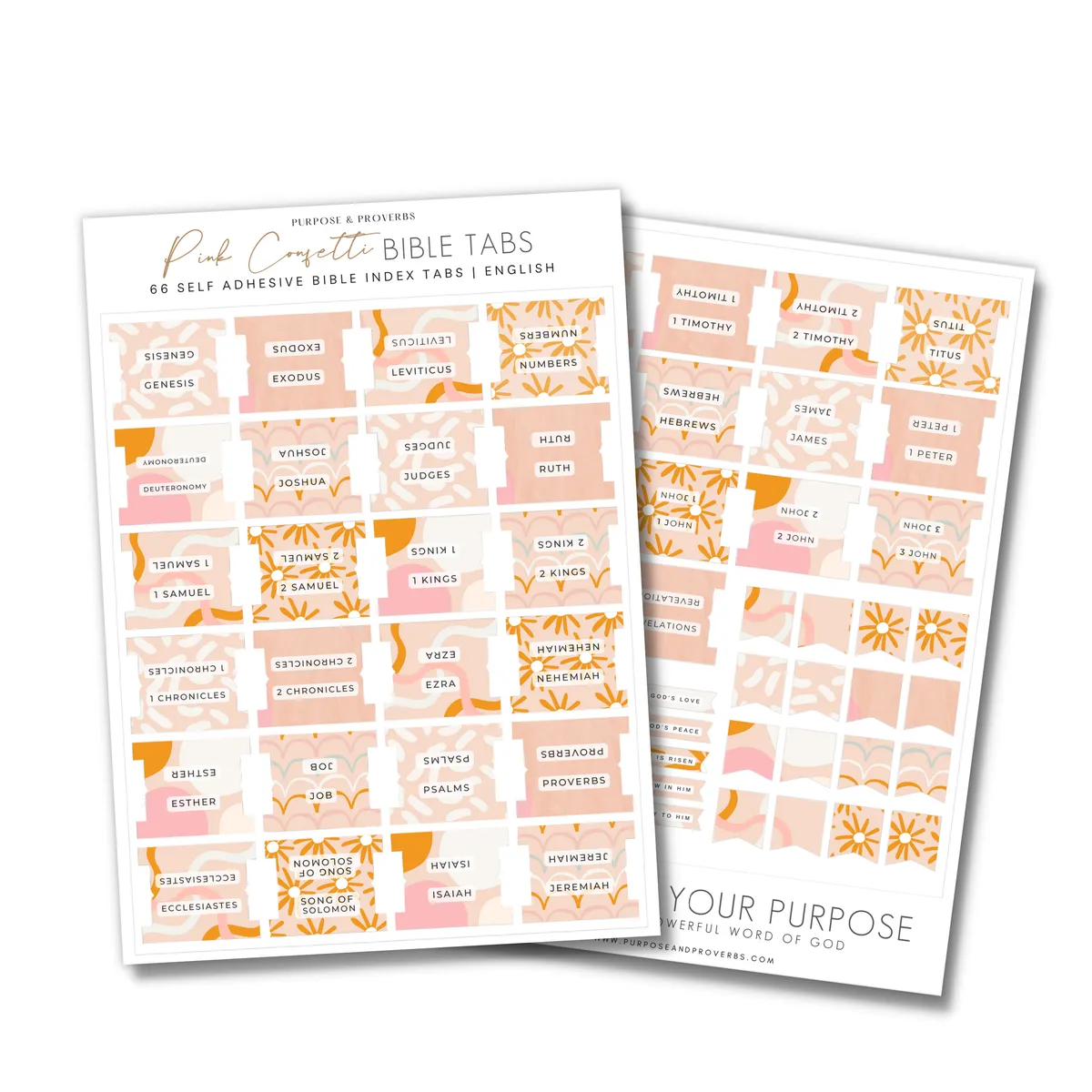 Purpose & Proverbs - Bible Tabs - Pink Confetti - English
