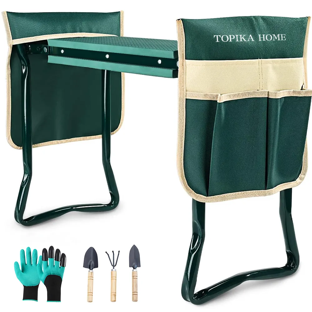TopikaHome - Foldable Garden Kneeler & Seat Bench Stool with Gloves &Trowel