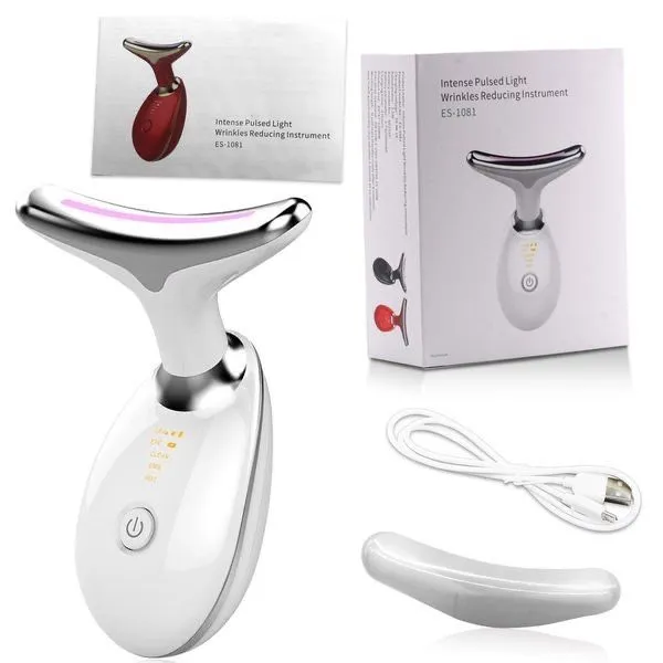 Led Light Neck and Facial Therapy Device and Massager - White