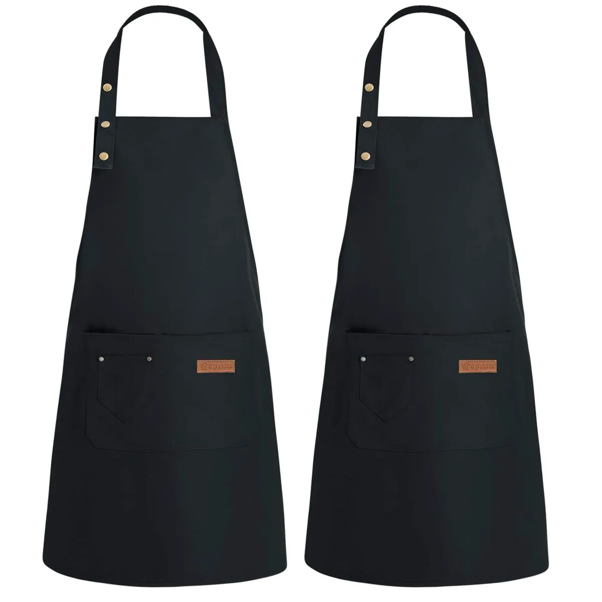 2 Pieces Unisex Kitchen Adjustable Apron with Pockets - Black